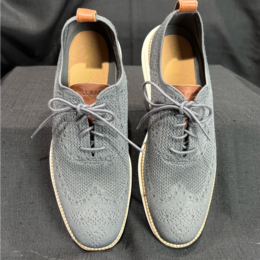 Cole Haan Men's Gray Knit Oxford Wing Tip Dress Shoes Size 9.5
